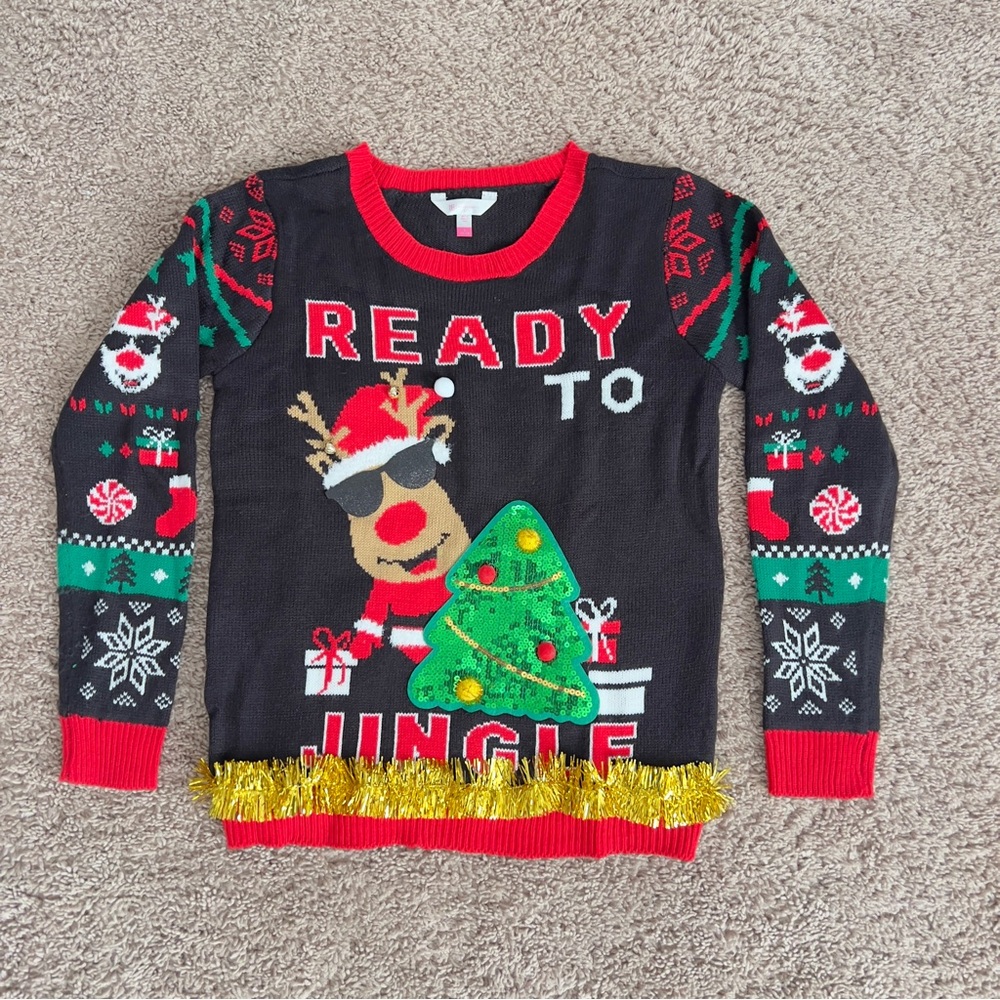 Ugly Christmas Sweater - Black and Red Reindeer Design Women’s Small